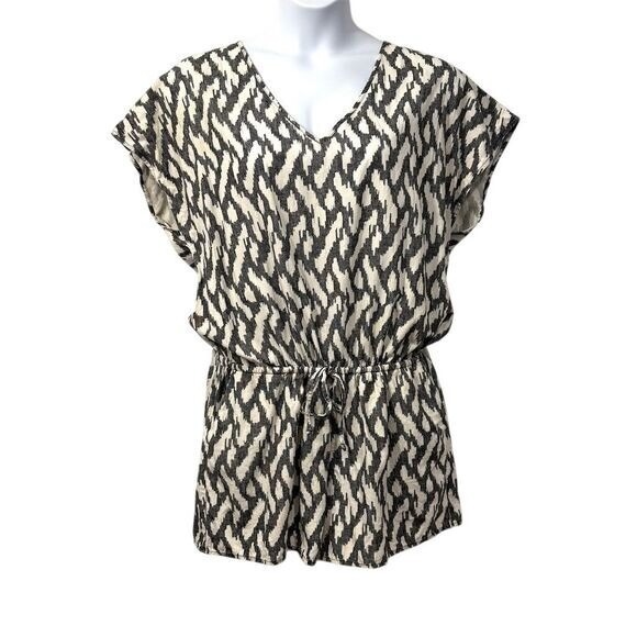 J. Crew Womens Boho Abstract Ikat Print‎ Short Sleeve Romper XL Resort Casual - Picture 1 of 14